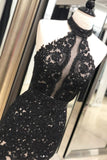 Black Lace Mermaid Long Tulle Halter Backless Beads Prom Dresses Cheap Evening Dresses JS224