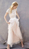 Lovely Blush Pink Tulle Lace Bridal Dress Cap Sleeves Sleeveless Wedding Dress JS35