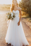 Elegant Tulle Beach 2024 Sweetheart Lace A line Simple Plus Size Country Wedding Dress JS714