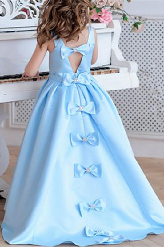 Princess A Line Sky Blue Satin Flower Girl Dresses with Bowknot, Baby Dresses SJS15586