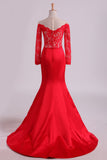 Red Prom Dresses Mermaid/Trumpet Spandex With Applique Sweep Train Red