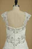Straps A Line Wedding Dresses With Applique And Beads Tulle