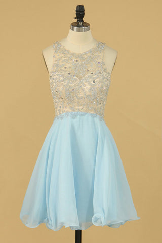 Open Back Scoop Tulle & Chiffon Homecoming Dresses Short/Mini With Beading