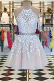 Elegant Halter Lace Appliques Beads Short Party Dresses Simple Homecoming Dresses H1242