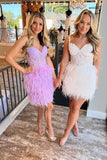 Cute Sweetheart Ivory Feather Short Homecoming Dresses with Appliques
