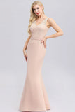 Elegant V-Neck Floral Lace Pink Evening Dress Satin Prom Dresses SJS15216