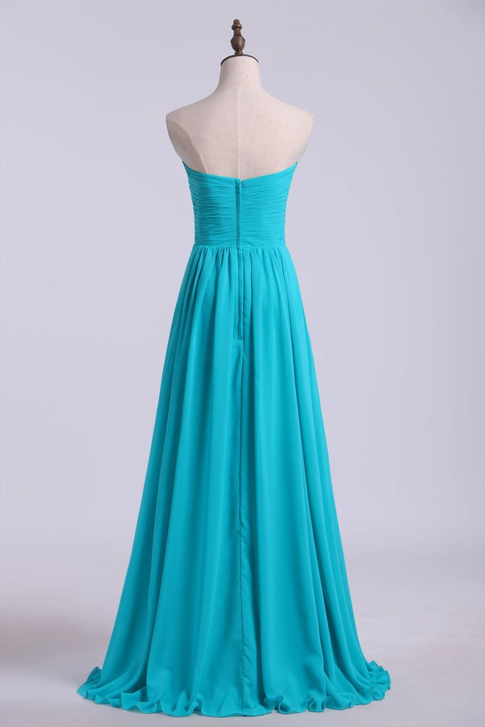 Sweetheart Neckline With Beads Pleated Bodice Floor Length Flowing Chiffon Skirt