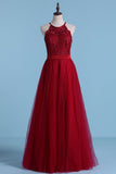 Bridesmaid Dresses A Line Scoop Open Back Tulle With Embroidery And Beads