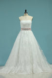 A Line Sweetheart Wedding Dresses Tulle With Applique And Sash