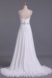 White Wedding Dress Sweetheart A Line Pleated Bodice With Detachable Straps Beaded Chiffon
