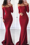 Sexy Off the Shoulder Long Sleeve Sweetheart Red Prom Dresses, Graduation SJS15668