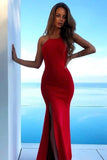 Mermaid Red Prom Dress Long Backless Evening Formal Gowns