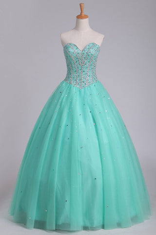 Ball Gown Sweetheart Tulle Quinceanera Dresses Floor Length Lace Up