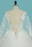 Tulle A Line Scoop Wedding Dresses With Beading Chapel Train Lace Up