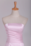 Strapless Bridesmaid Dresses Satin With Ruffles Floor Length A Line