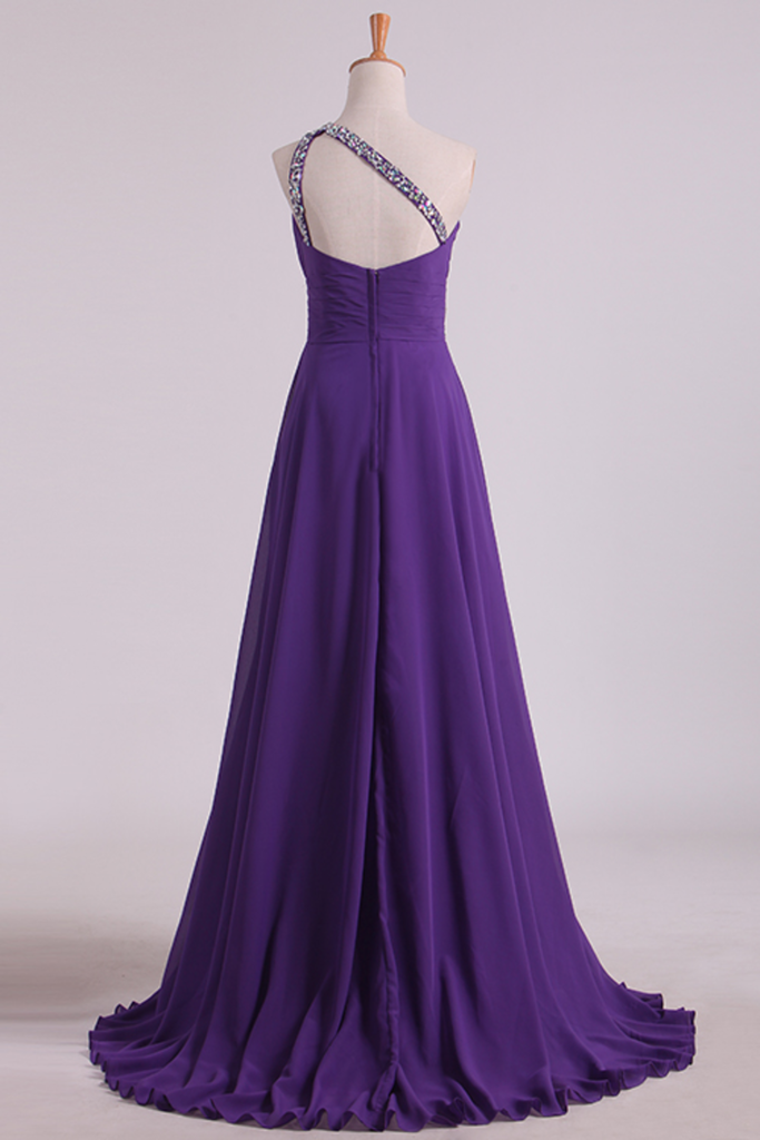 Elegant Prom Dresses A Line One Shoulder Chiffon With Beading&Sequins