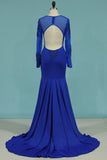 Mermaid Blue Prom Dress Long Sleeves