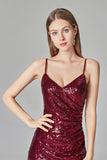 Spaghetti Straps Burgundy Prom Dresses Mermaid Sequins Party Dresses, Dance Dresses SJS15412