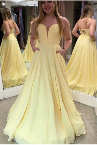 Daffodil Sweetheart Satin Long Prom Dress With SJSP5K4ESXD