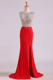 Scoop Beaded Bodice Prom Dresses With Beading Backless Spandex