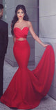 Gorgeous Strapless Sweetheart Sleeveless Open Back Mermaid Red Long Prom Dresses JS768