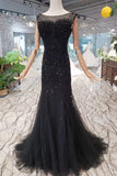 Sequins Bodice Prom Dresses Tulle Mermaid Sweep Train Zipper Up