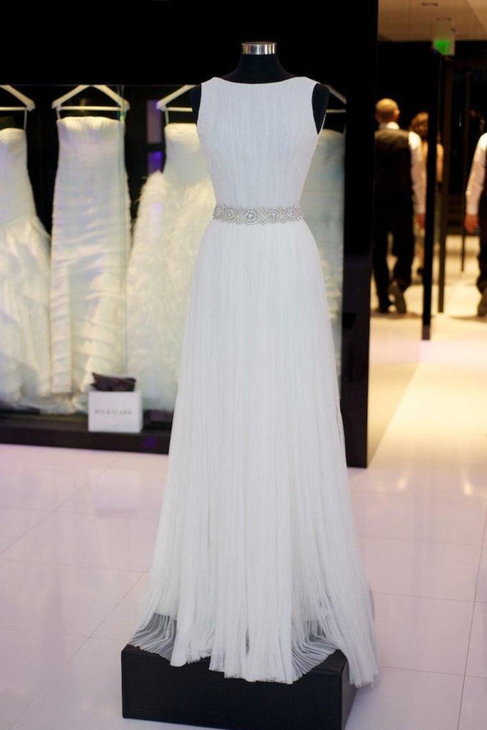 Elegant Simple Long Ivory Flowy Prom Dresses Beach Wedding Dresses