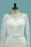 Scoop Long Sleeves Lace Wedding Dresses With Applique And Sash Court Train