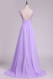 New Arrival Bateau Prom Dresses A Line Chiffon With Applique And Beads