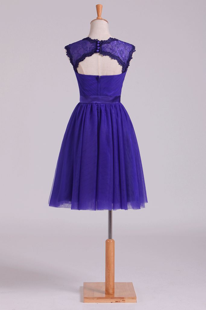 Homecoming Dresses Off The Shoulder Dark Royal Blue Tulle & Lace A Line