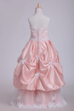 A Line Flower Girl Dresses Strapless With Applique Tulle Floor Length