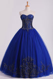 Dark Royal Blue Ball Gown Sweetheart Floor Length Quinceanera Dresses With Beading