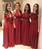 Elegant A Line Chiffon Red Crystal Maid of Honor, Bridesmaid Dresses with SJS20459