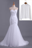 High Neck Mermaid/Trumpet Muslim Wedding Dresses Pleated Bodice With Tulle Skirt Lace Up