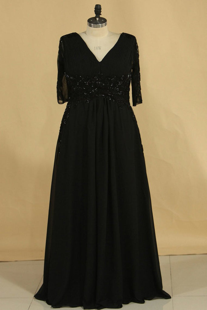 V Neck Chiffon With Beading And Ruffles Mother Of The Bride Dresses A Line