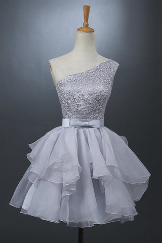 A Line Homecoming Dresses One Shoulder With Sash Organza & Lace