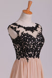 Two-Tone Prom Dresses Scoop A-Line Chiffon With Black Applique New