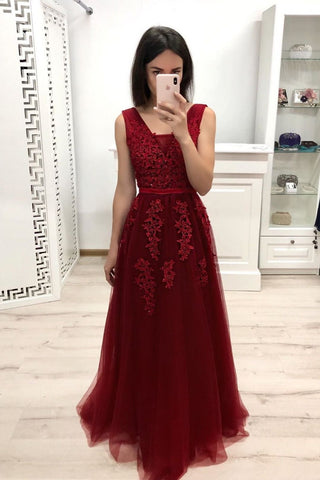 Elegant Jewel Sleeveless Floor-Length Red Prom Dresses JS589