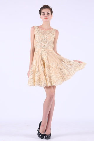 Scoop Homecoming Dresses A Line Tulle With Applique Short/Mini