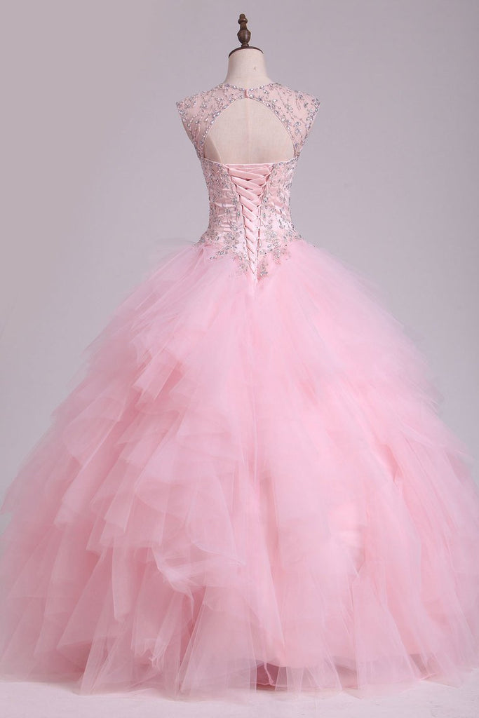Sweetheart Beaded Bodice Ball Gown Quinceanera Dresses Floor Length Tulle