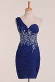 New Arrival One Shoulder Ruched Bodice Homecoming Dresses Sheath Short/Mini