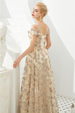 Elegant A Line V Neck Off the Shoulder Beads Prom Dresses with Lace SJS20414