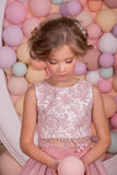 Two-Piece Scoop Chiffon & Lace A Line Flower Girl Dresses Sweep Train