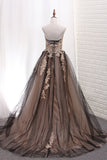 Tulle Prom Dresses A Line Sweetheart With Applique Sweep Train