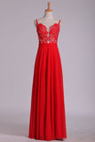 Prom Dresses A Line Spaghetti Straps Chiffon With Applique Floor Length