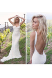 Sexy Open Back Straps Mermaid Lace Sweep Train Wedding Dresses