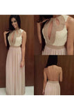 Scoop Prom Dresses A Line Chiffon With Beading Sweep Train