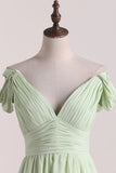 New Arrival Prom Dresses Spaghetti Straps Chiffon With Ruffles And Slit