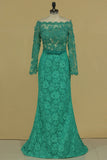 Off The Shoulder Prom Dresses Mermaid Lace With Sash And Beads Long Sleeves