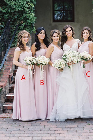Simple Pink Mismatched A-Line Bridesmaid Dresses, Elegant Chiffon Bridesmaid Dress SJS15397